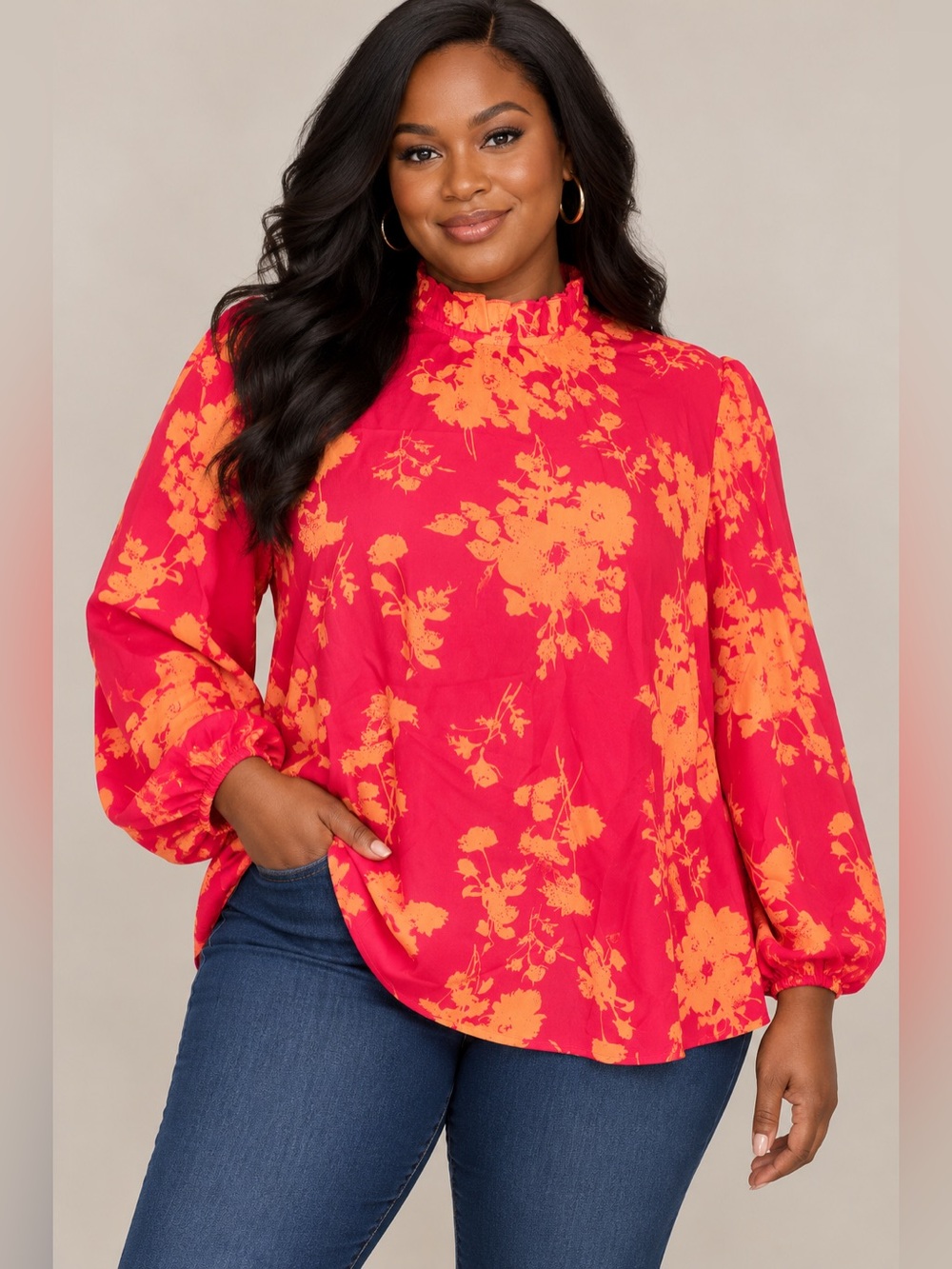 SHEIN Hot Pink Blouse with Yellow Floral Print
